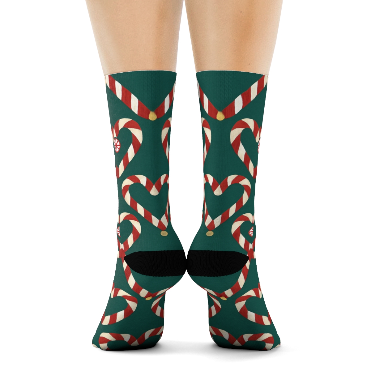 Candy Canes Heart Chain On Deep Teal Field personalized crew socks