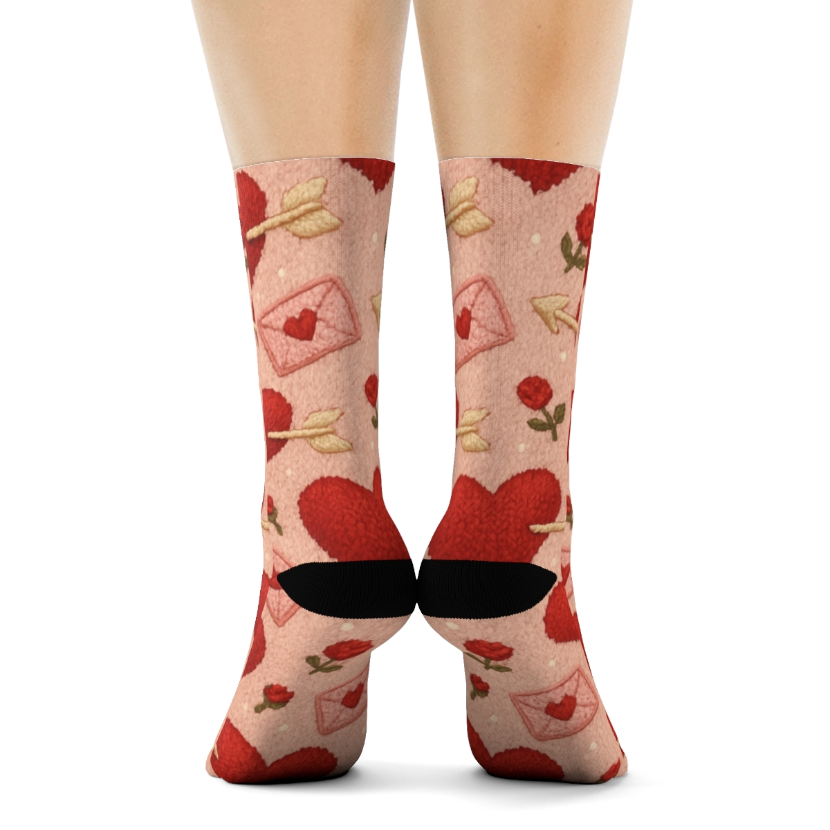 Knitted Love Tapestry With Valentines Heart With Arrow designer printed crew socks