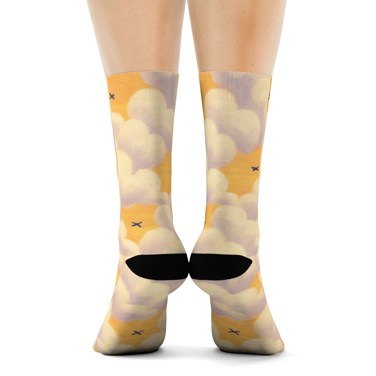 Airplane Tessellated Cloud Study In Sunset Orange designer printed crew socks