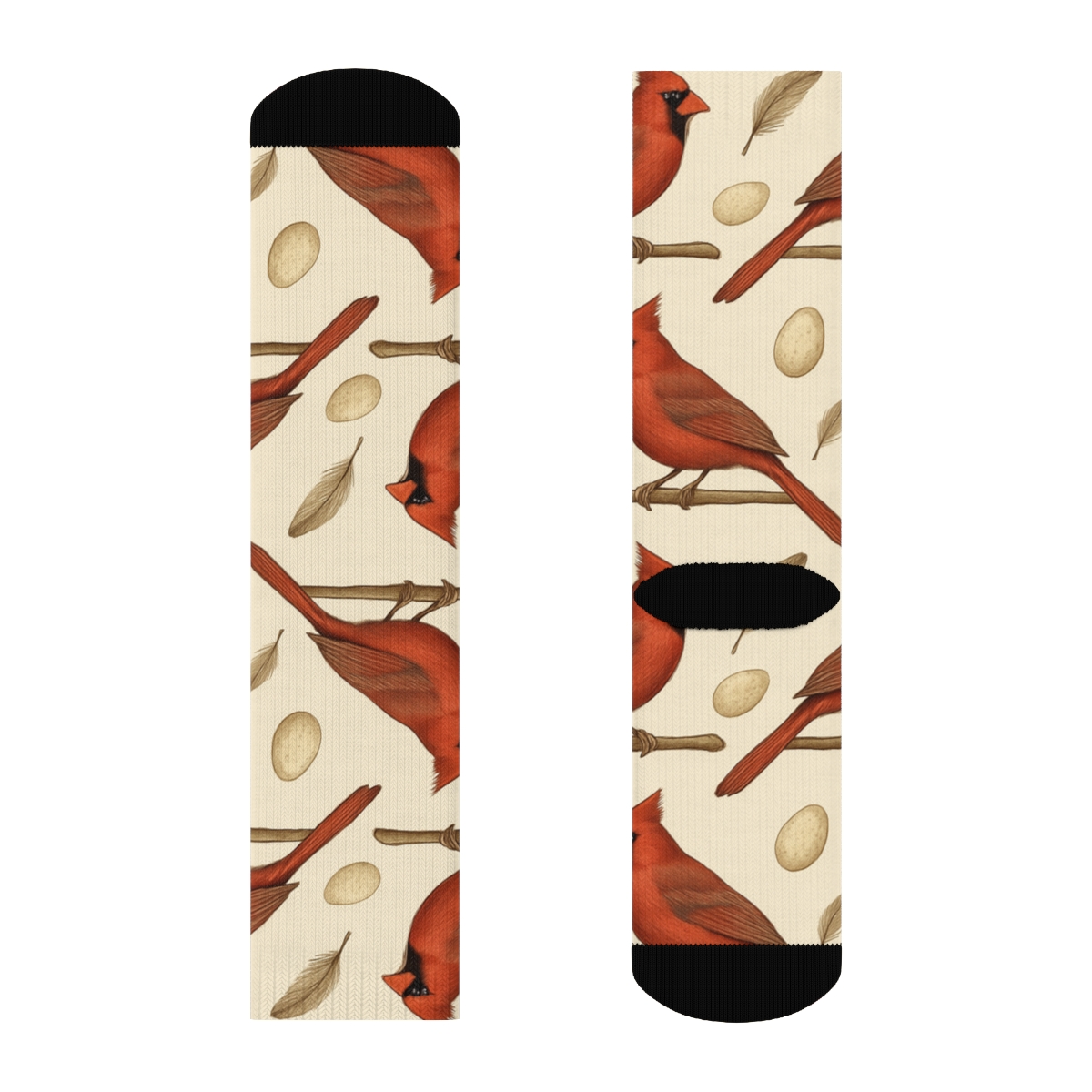 Cardinal Branch Band Repeat On Ivory Background unique graphic crew socks