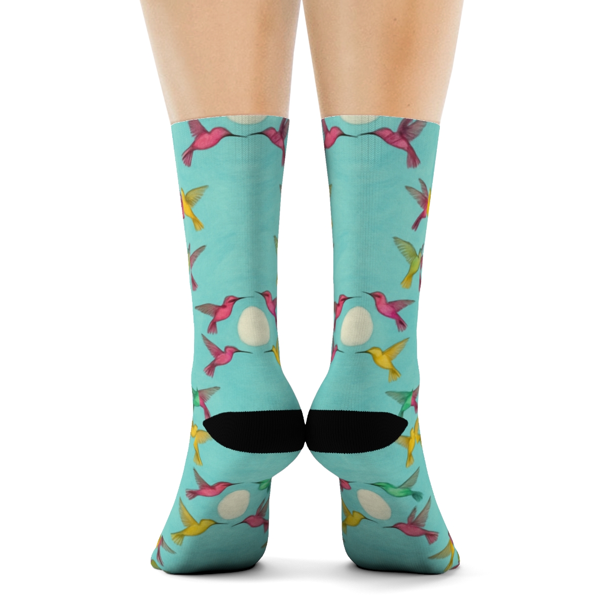 Hummingbird Halo Orbit Rings On Aqua Blue custom crew socks