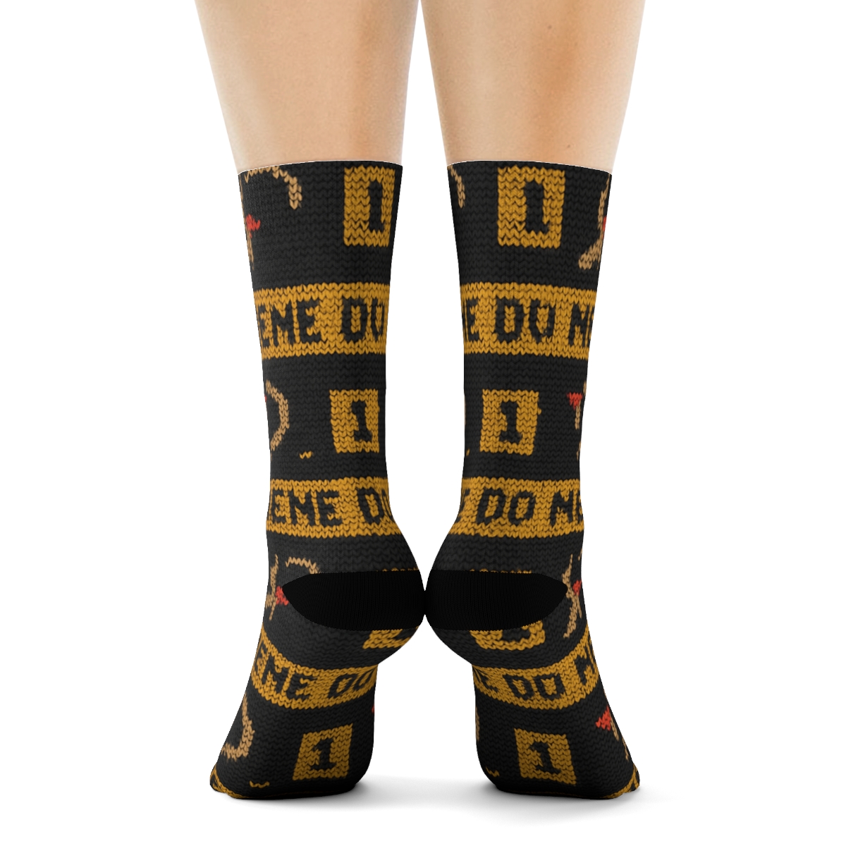 Knitted Evidence Tape Bands, Crime Scene Investigator Edition unique graphic crew socks