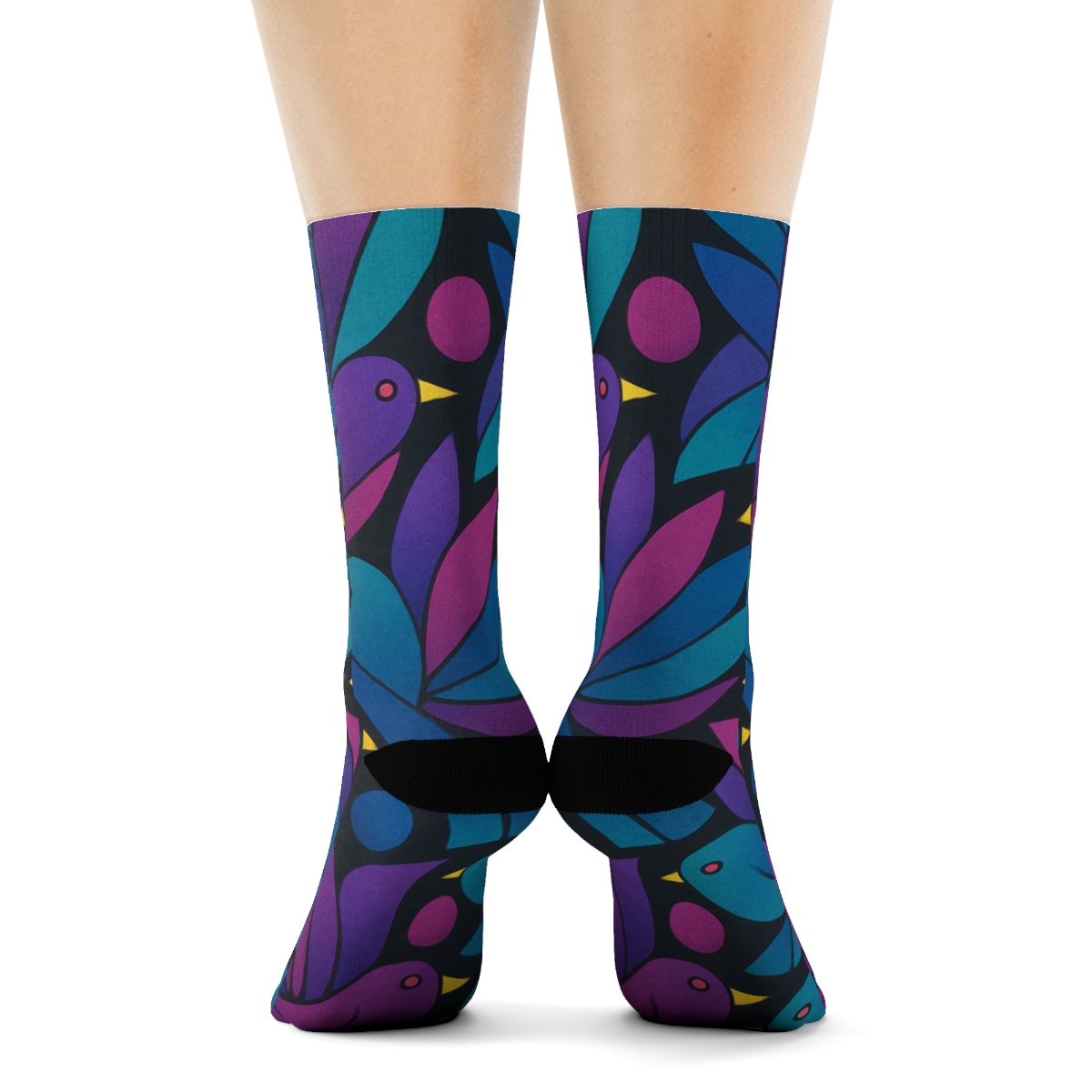 Fantasy Aurora Wing Mosaic On Charcoal comfortable cotton crew socks