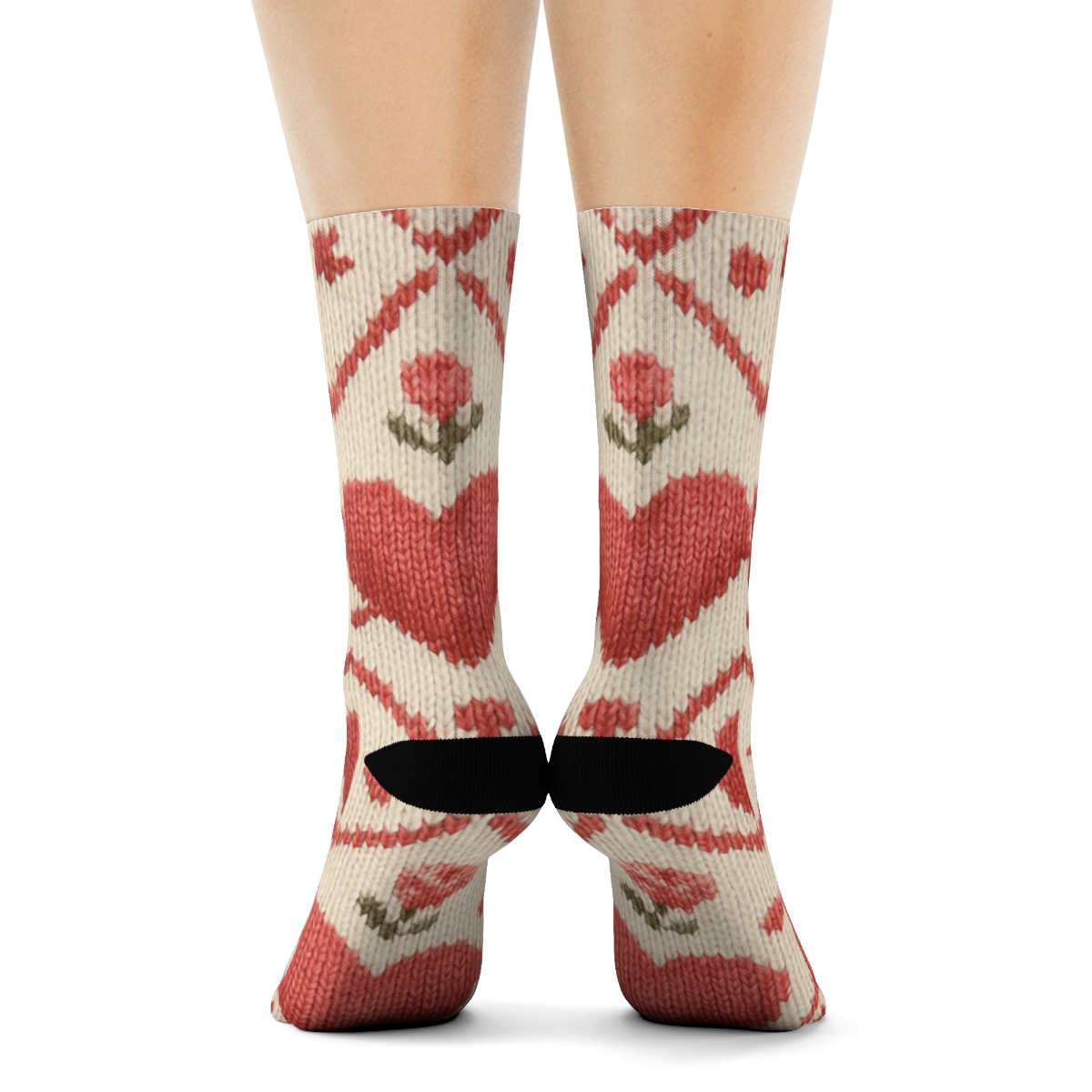 Valentines Heart With Arrow Knitted Lattice Print comfortable cotton crew socks