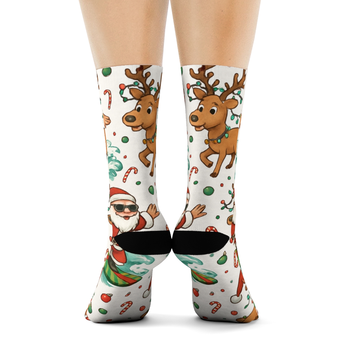 Santa Surfing Holiday Collage Repeat premium sports crew socks