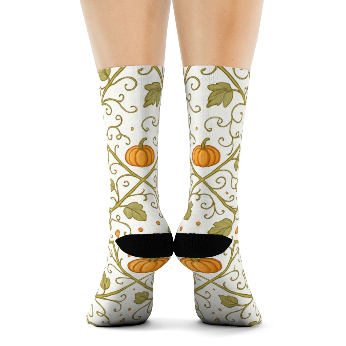 Pumpkin Vine Lattice Trellis On White Background custom crew socks