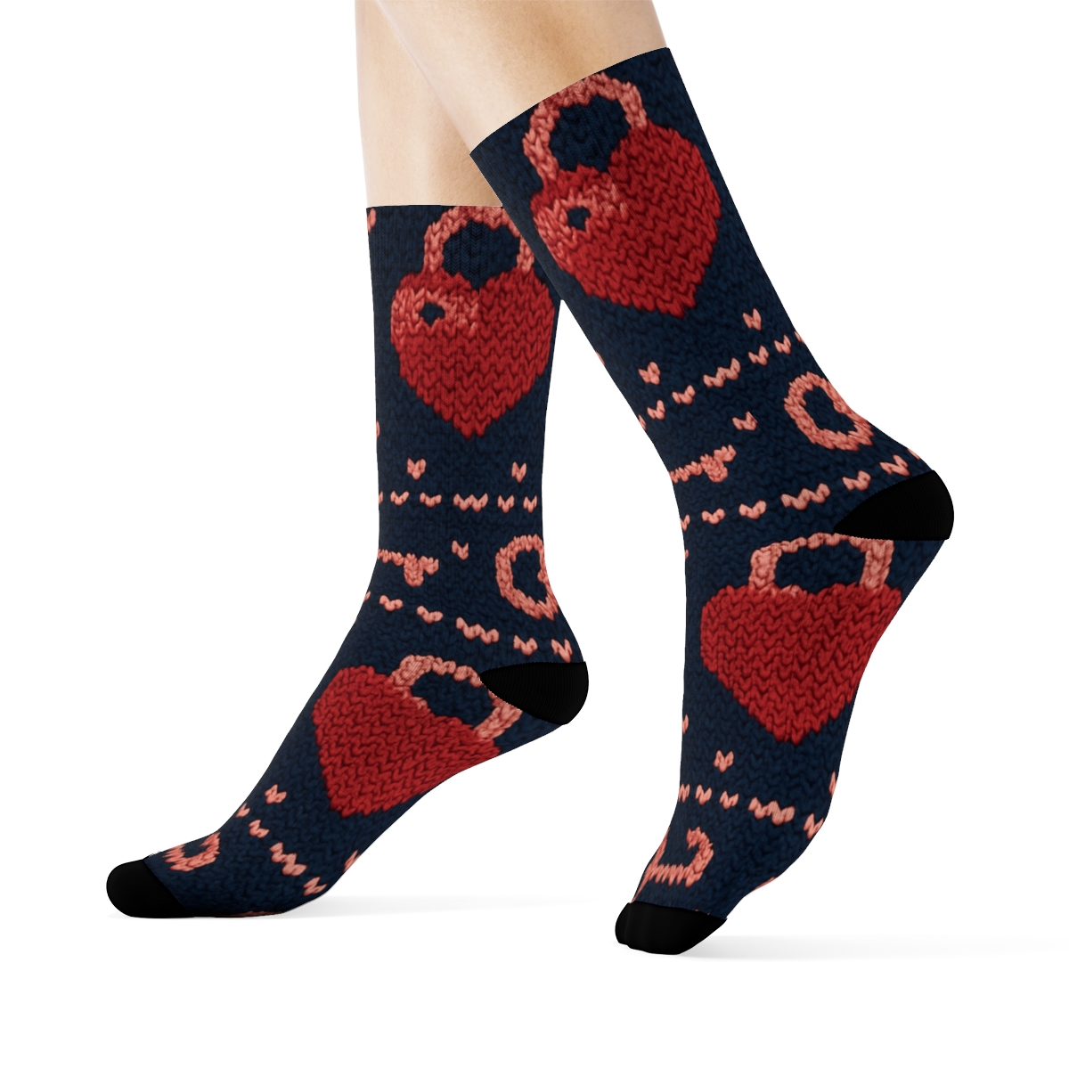 Knitted Pattern Illusion With Valentine S Heartshaped Lock And Key custom crew socks