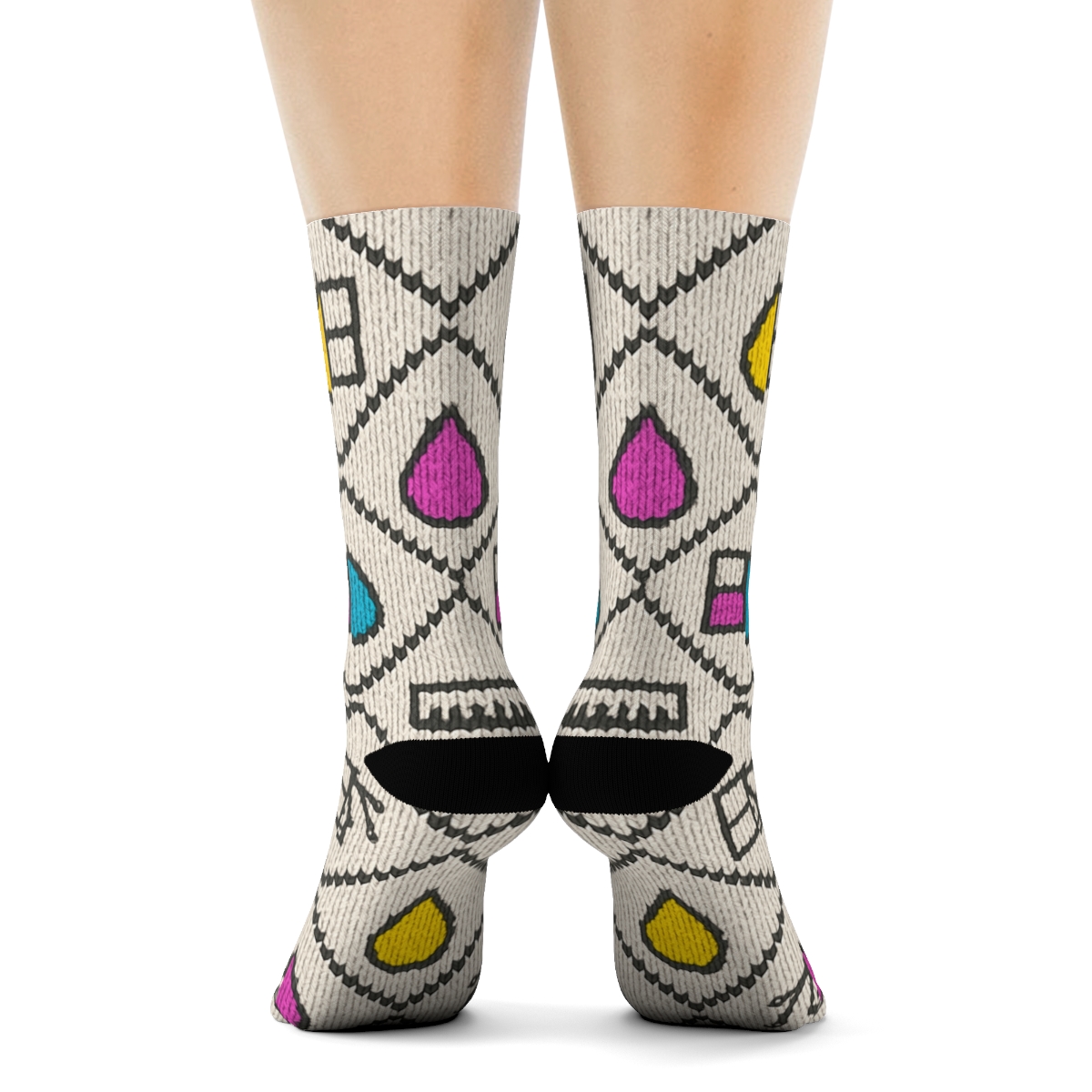 Graphic Designer CMYK Knit Illusion Lattice designer printed crew socks