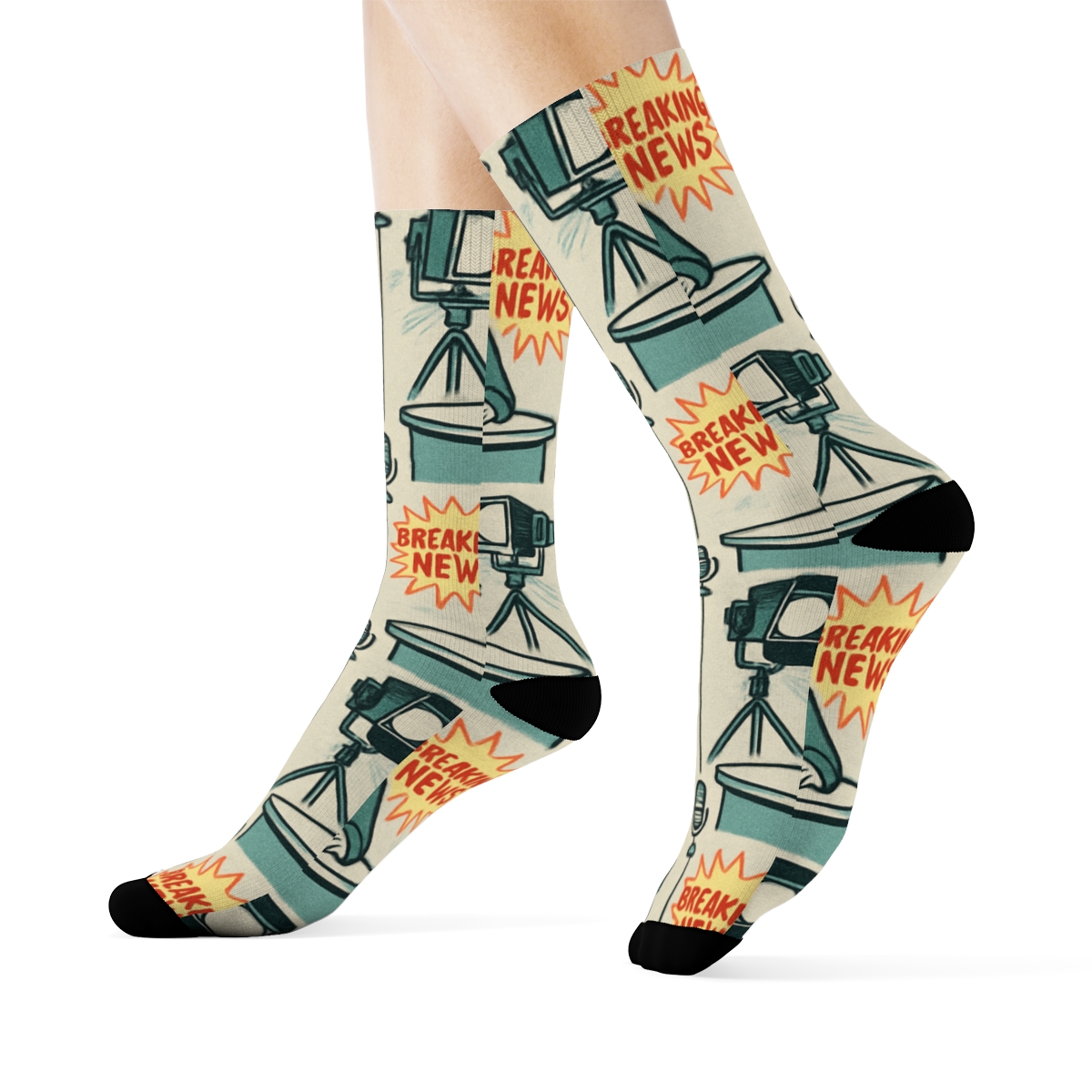 Teleprompter Tiles With News Anchor Spotlight soft everyday crew socks