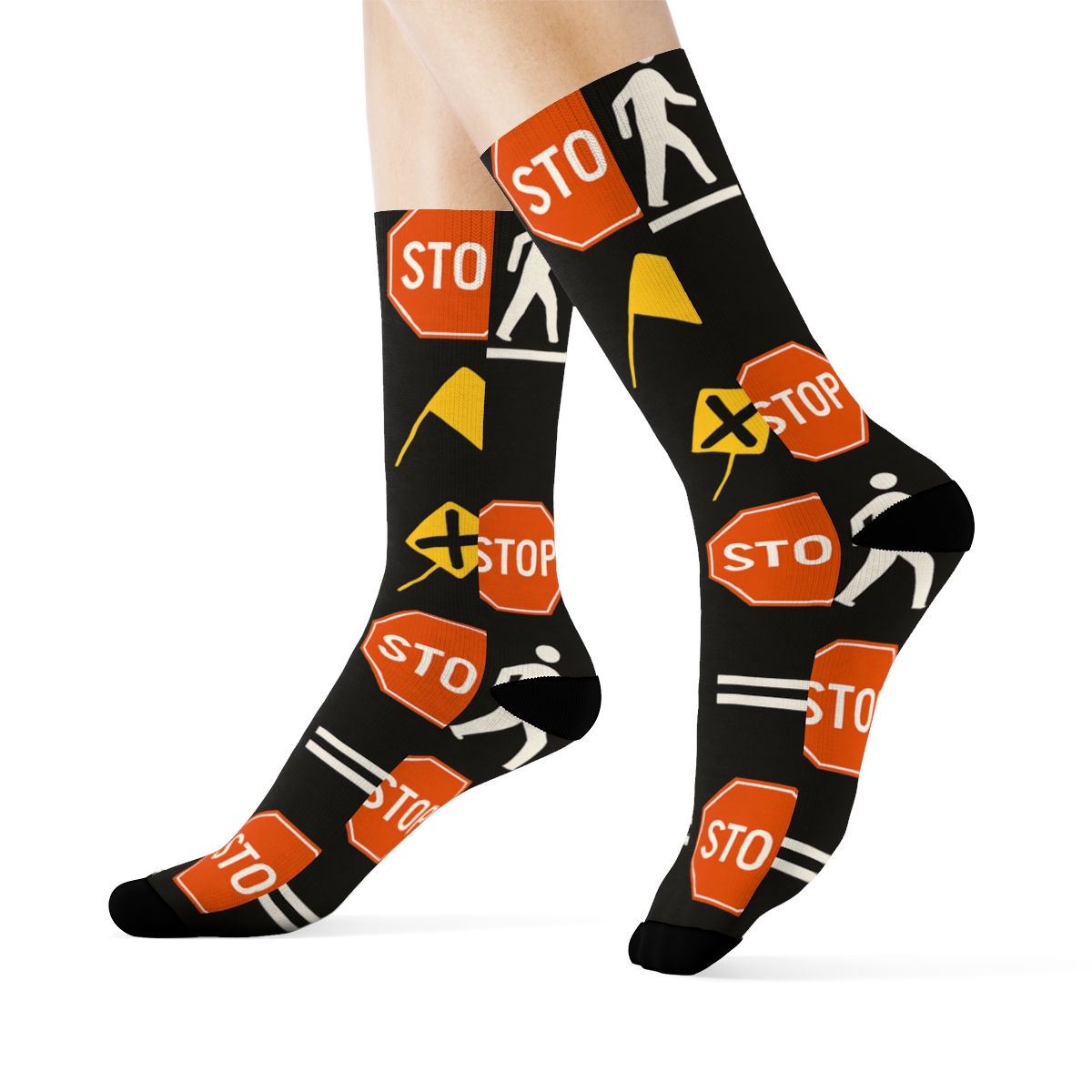 Pedestrian Signal Parade With Crossing Guard Icons designer printed crew socks