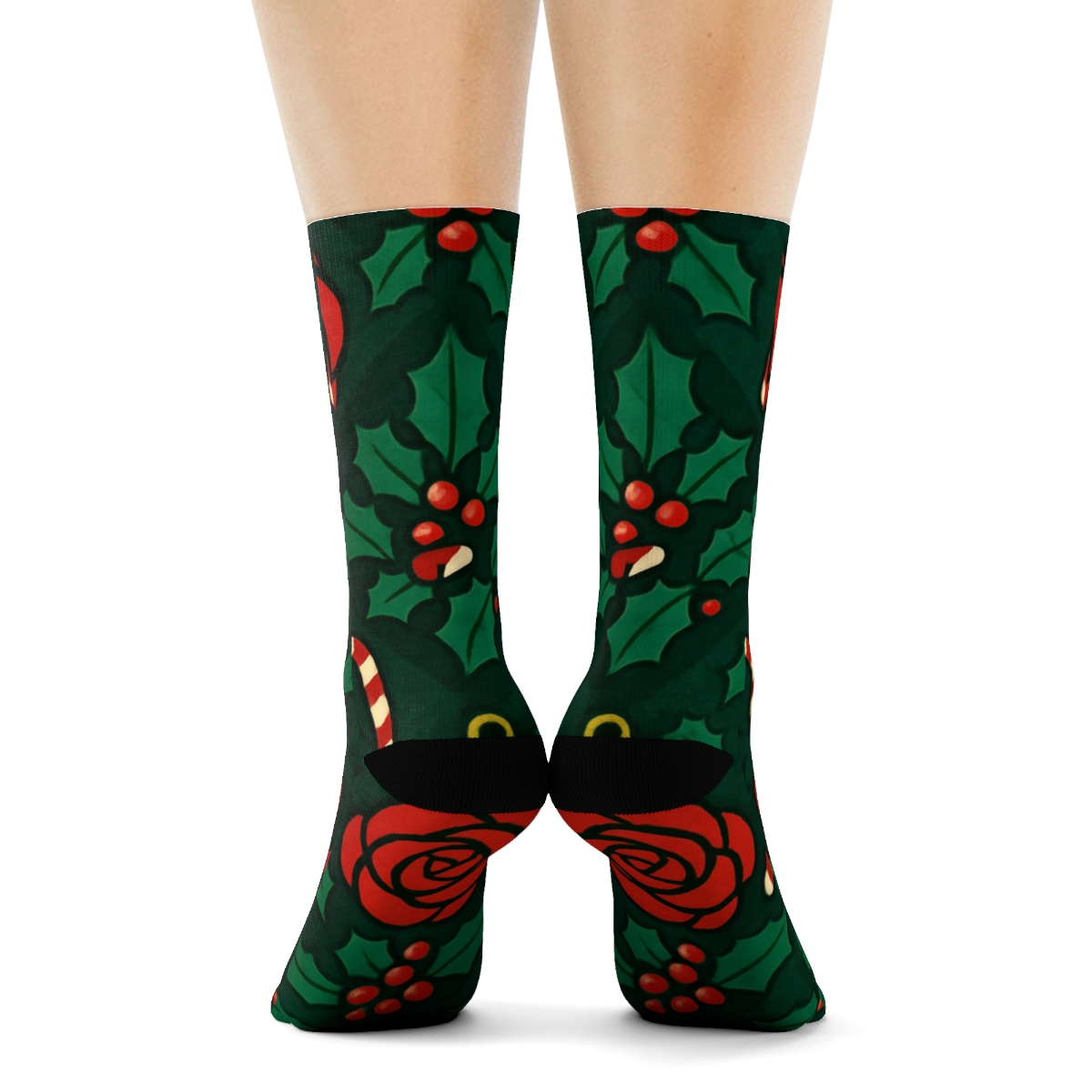 Crimson Rose Ornament Lattice On Midnight Green Background custom crew socks