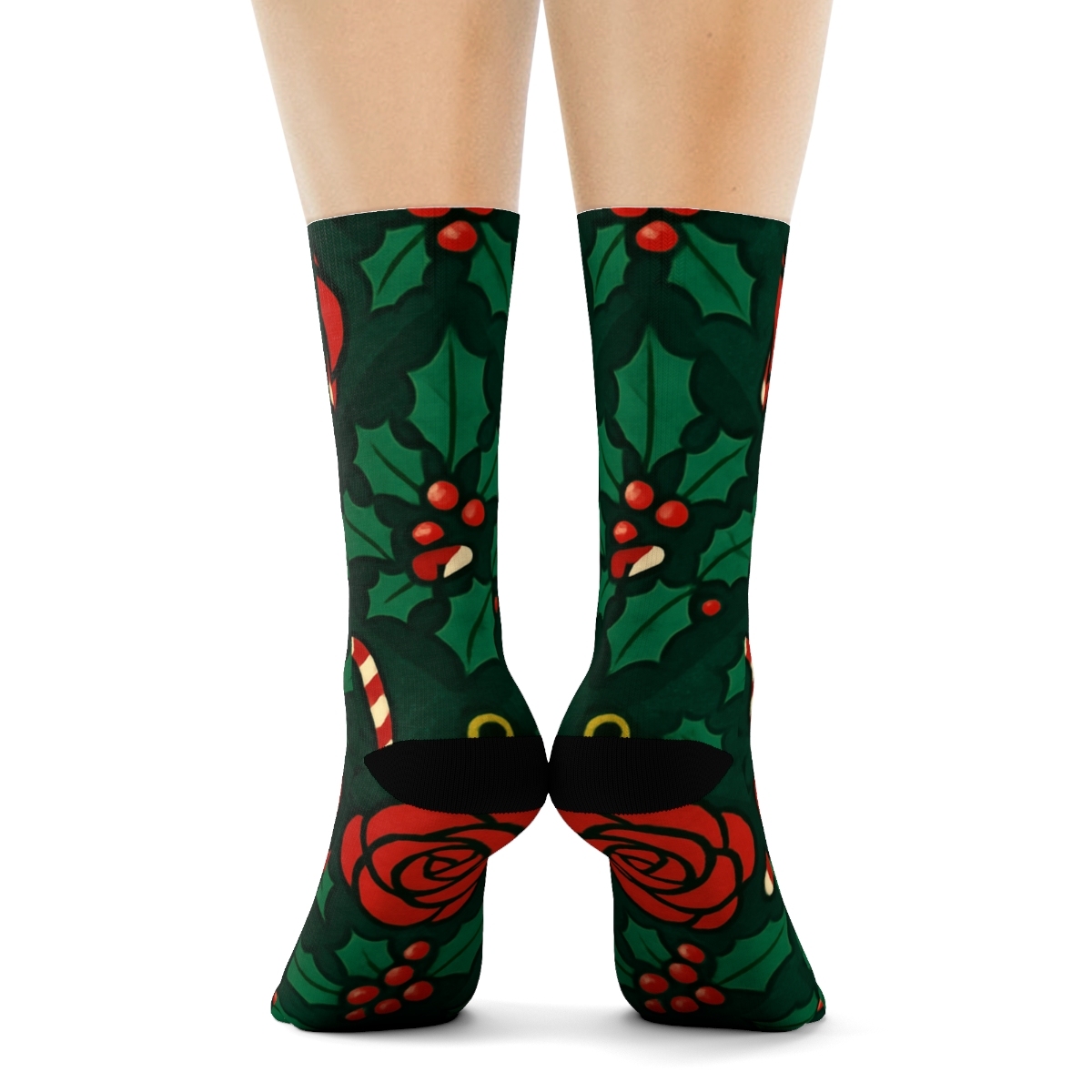Crimson Rose Ornament Lattice On Midnight Green Background custom crew socks