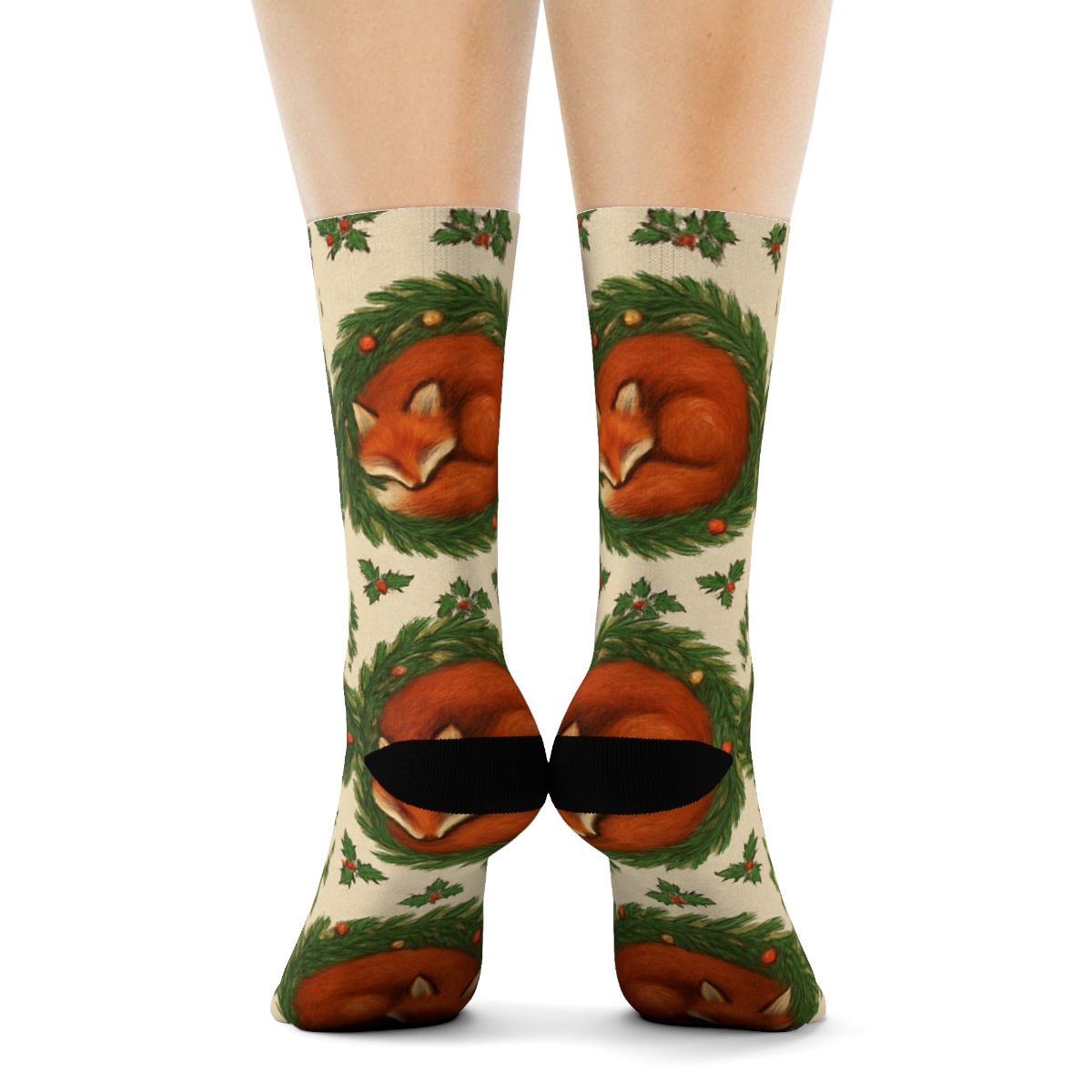 Red Fox Wreath Tessellation soft everyday crew socks