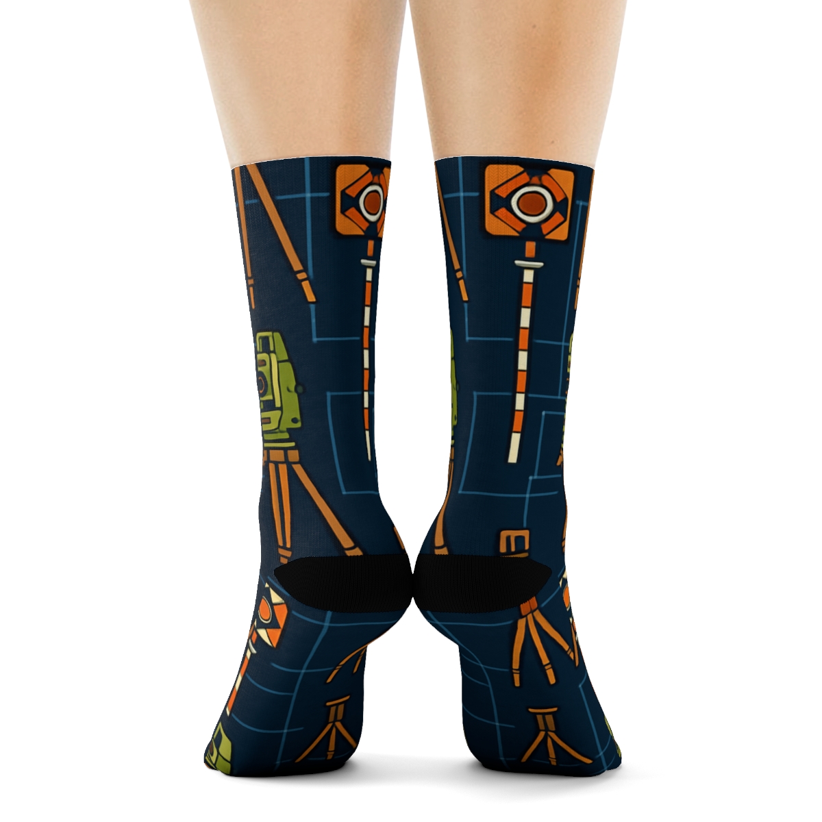 Surveyor Skyline Grid Blueprint unique graphic crew socks