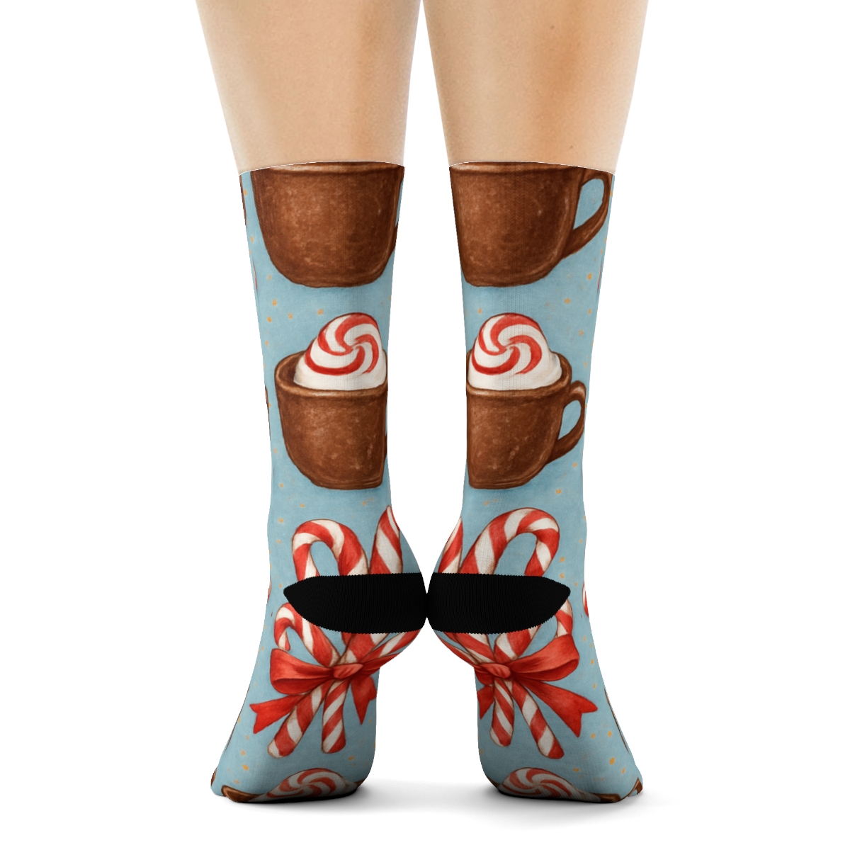 Icy Blue Candy Canes Snow Drift Collage Repeat designer printed crew socks