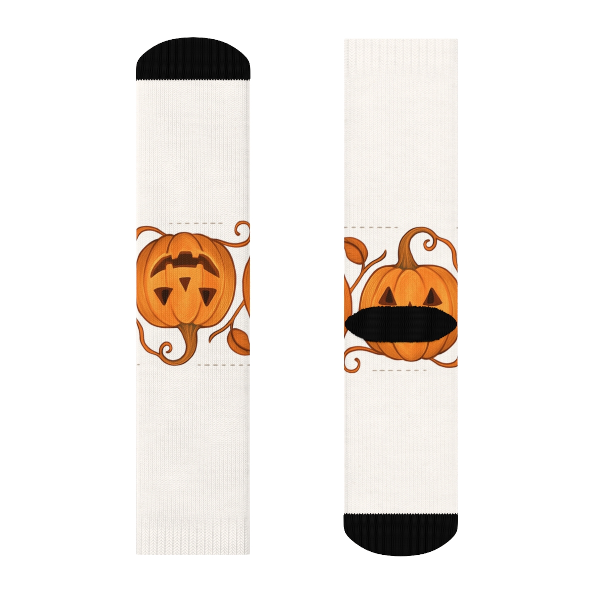 Carved Pumpkin Border Pattern On White Background soft everyday crew socks