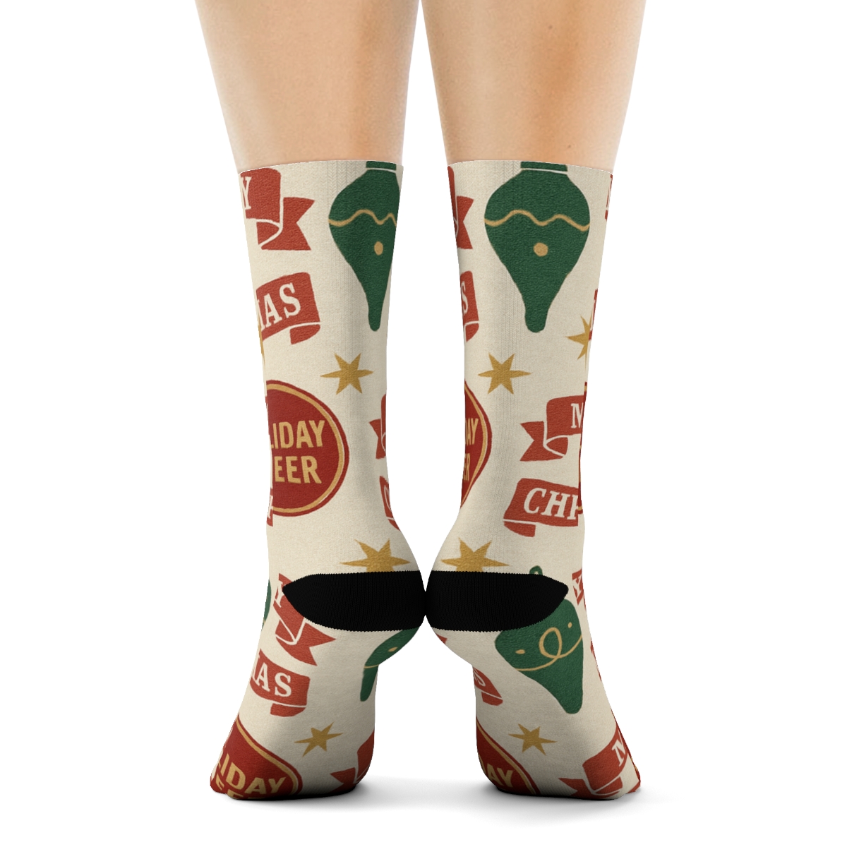 Vintage Holiday Poster Ornament Repeat custom crew socks