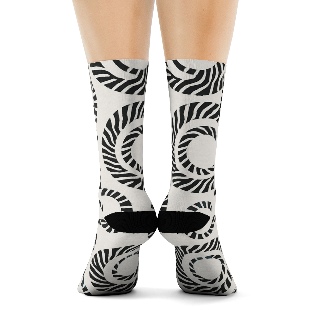 Teal Inlay Zebra Stripe Rings On Soft Gray designer printed crew socks