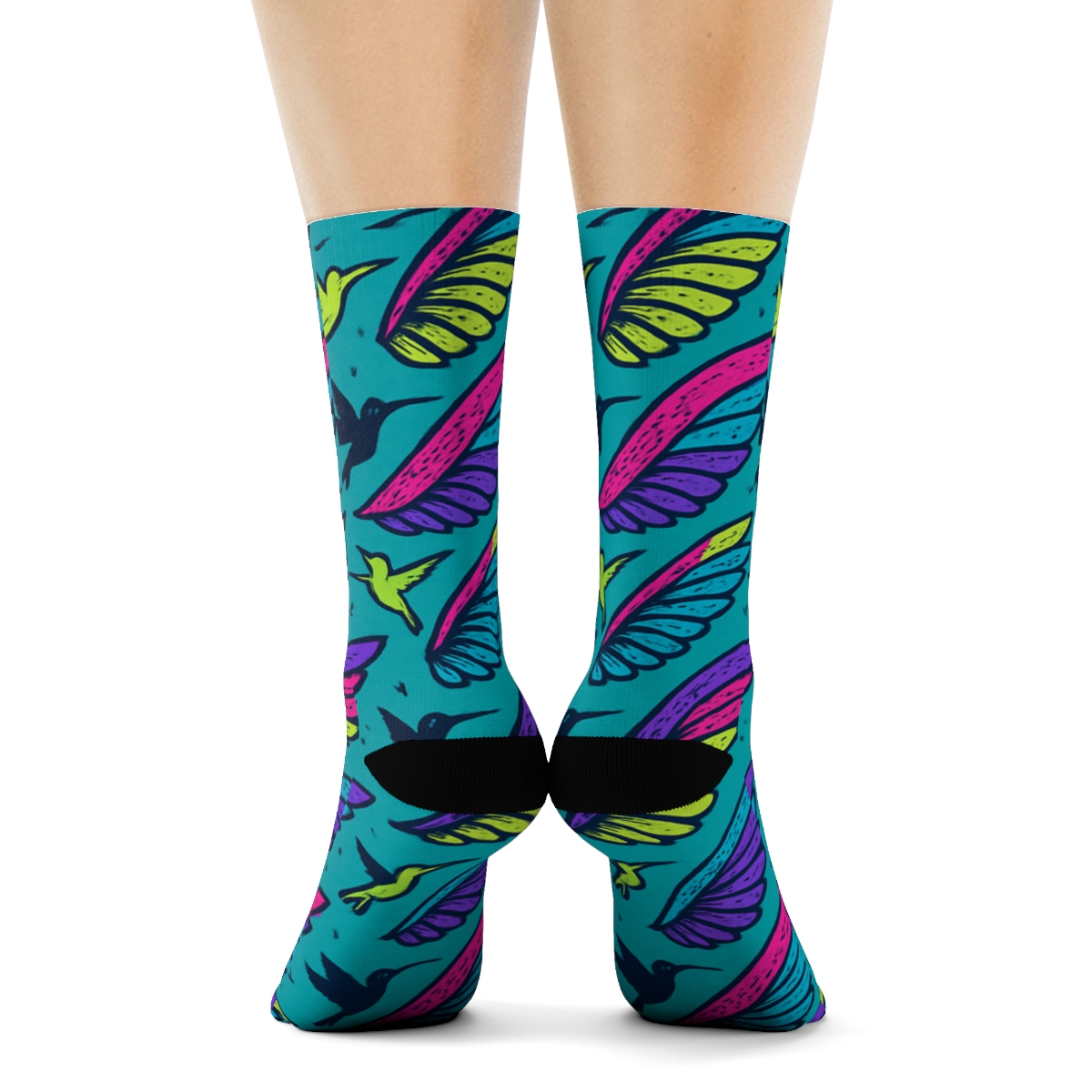 Hummingbird Wing Chevron On Turquoise Background premium sports crew socks