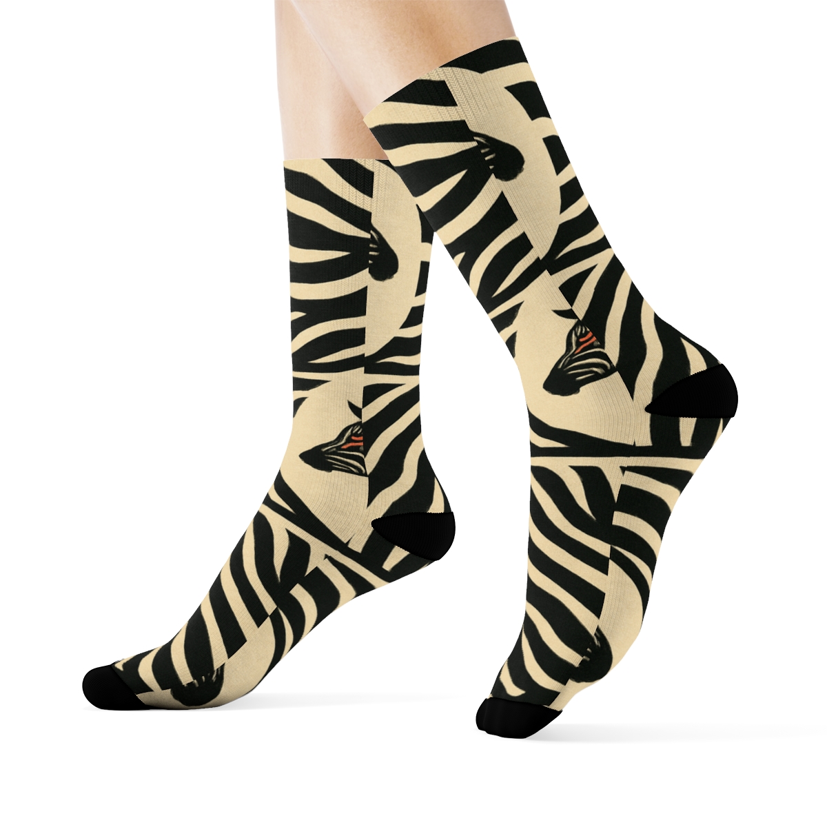 Zebra Silhouette Spotlight Bands comfortable cotton crew socks