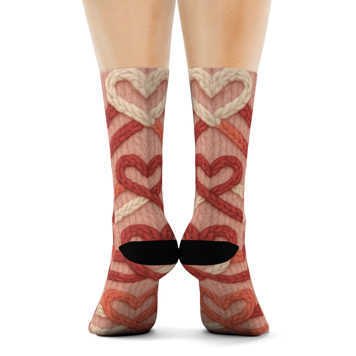 Knitted Pattern Illusion, Valentines Infinity Heart Chevron comfortable cotton crew socks