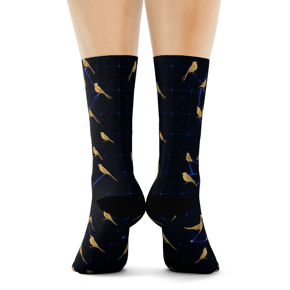 Fantasy Sky Finch Constellation Grid On Ink Black personalized crew socks