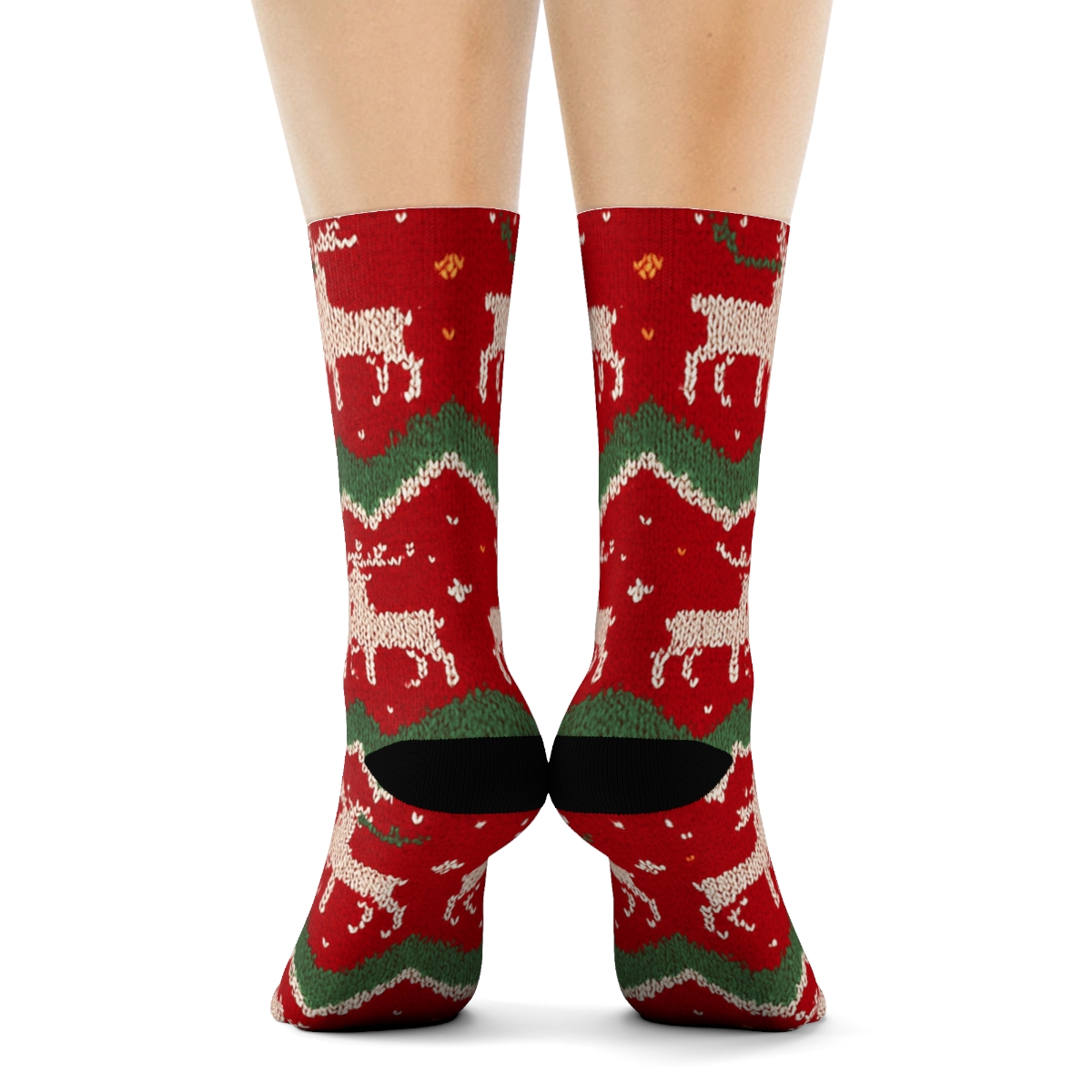 Nordic Reindeer Chevron On Red Background stylish athletic crew socks