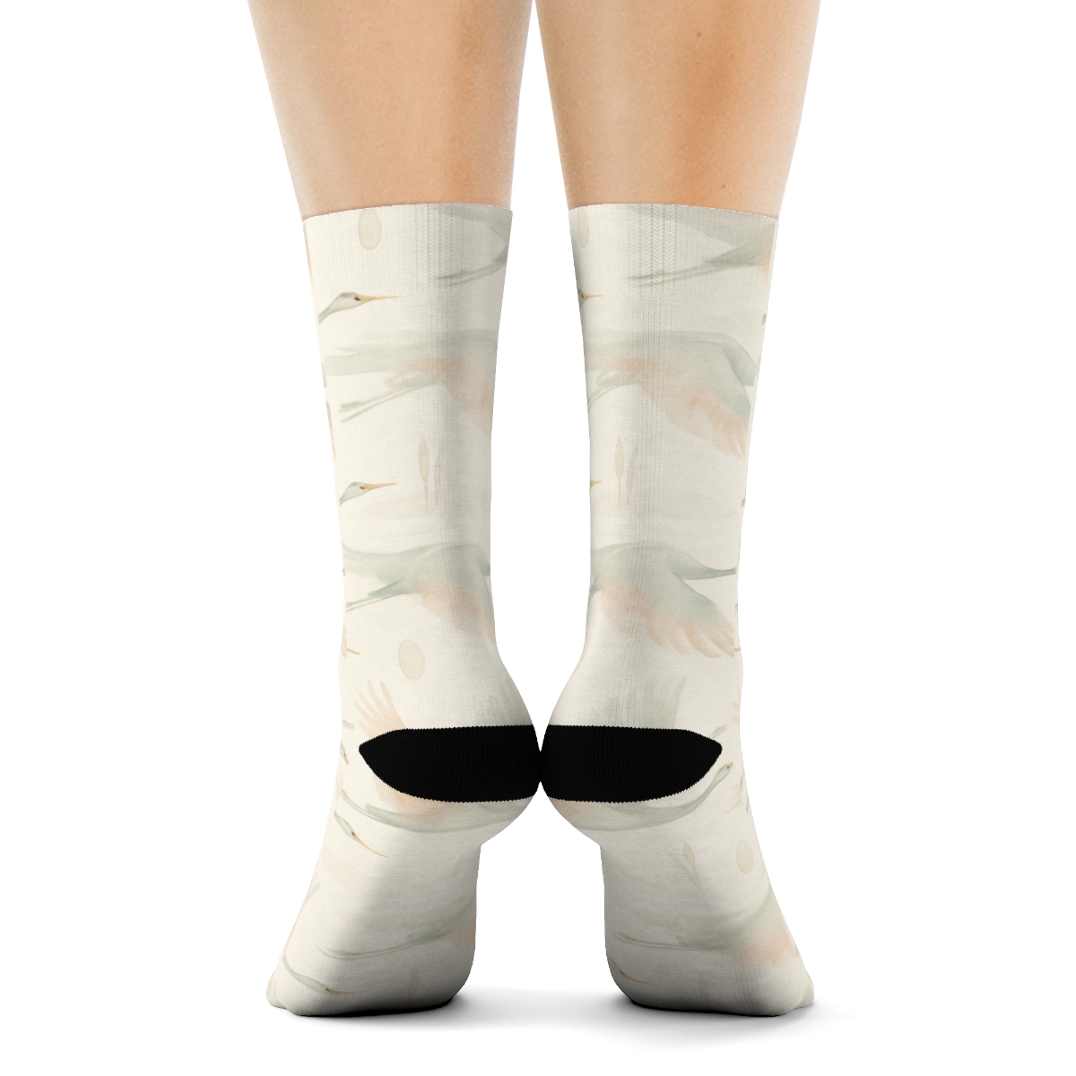 Aurora Crane Migration Bands On Soft Ivory comfortable cotton crew socks