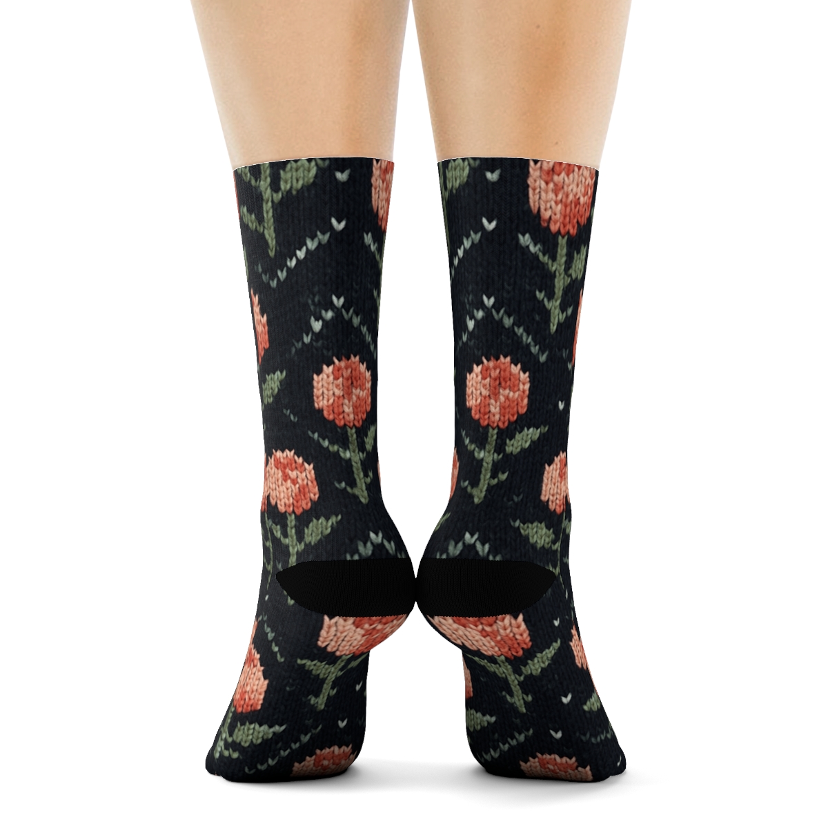Valentines Rose Rosebud Chevron Knit Illusion stylish athletic crew socks