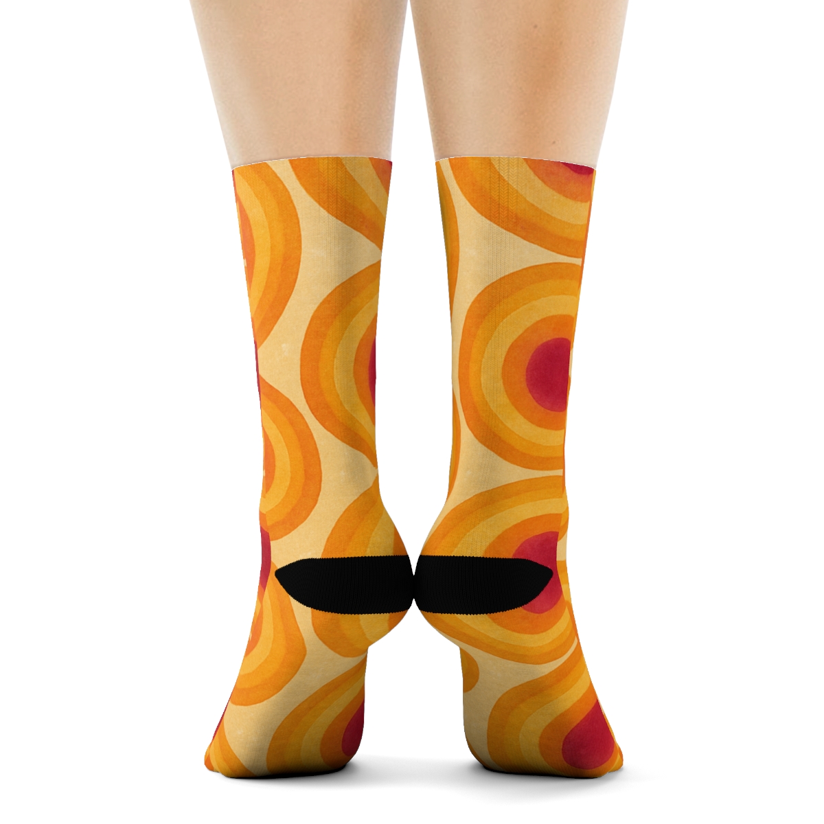 Sunset Ombre Bullseye Progression On Beige Background stylish athletic crew socks