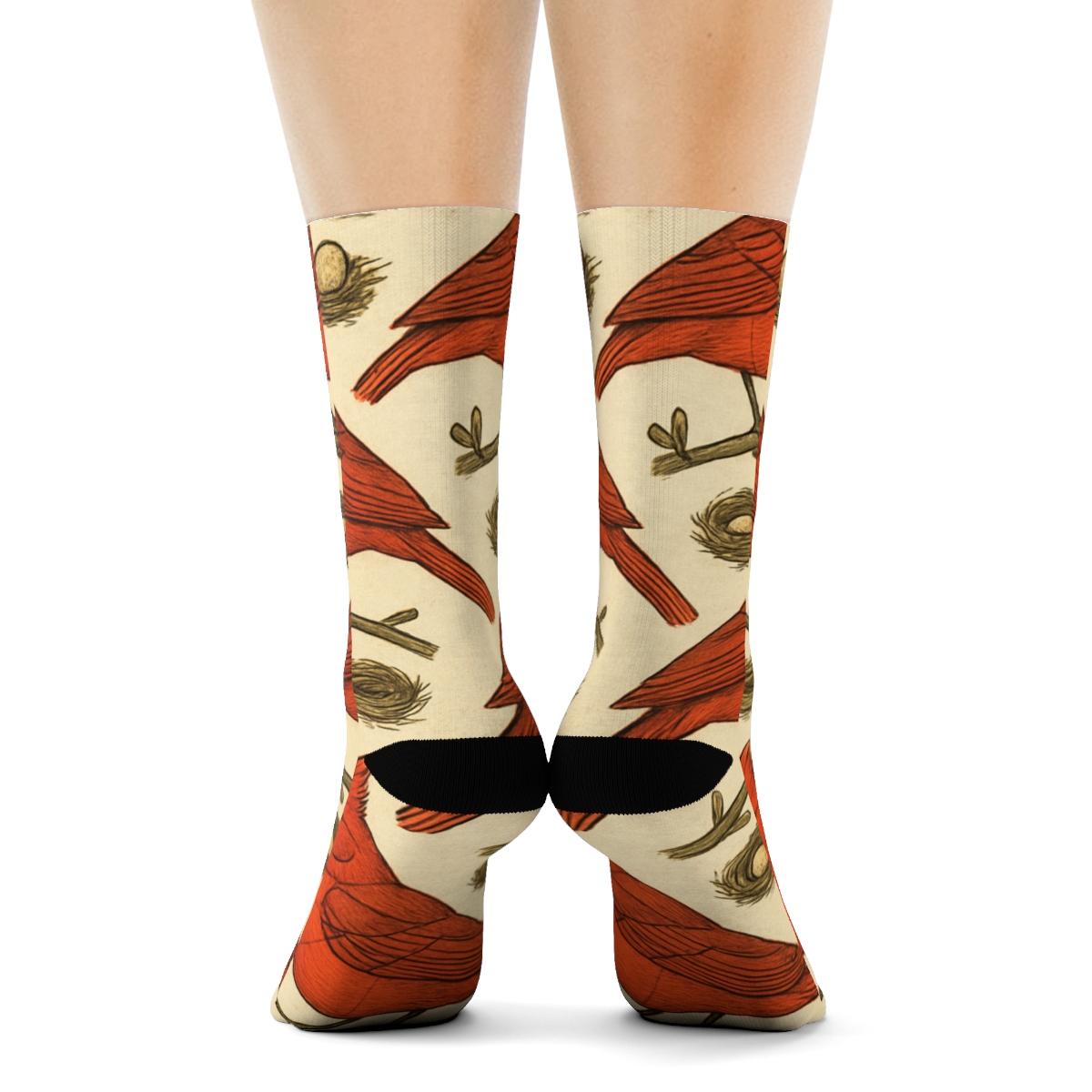 Vintage Cardinal Field Guide Tile On Warm Ivory Background premium sports crew socks