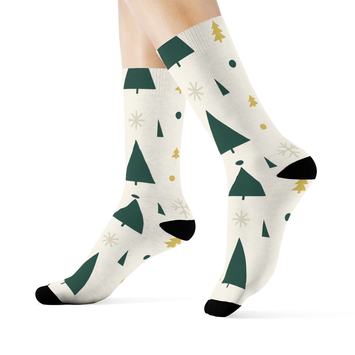Tessellated Pine Silhouette With Christmas Tree Accent designer printed crew socks