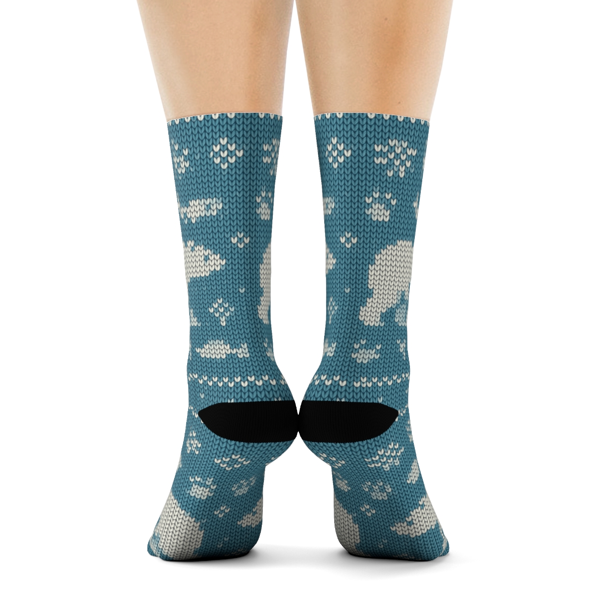 Knitted Illusion Fair Isle Polar Bear Bands designer printed crew socks