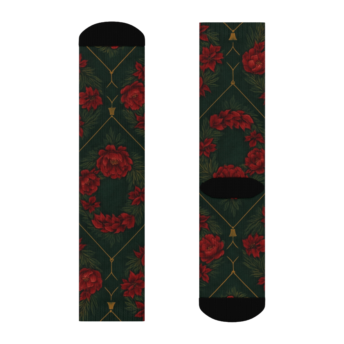 Holly Peony Lattice On Deep Evergreen Background soft everyday crew socks