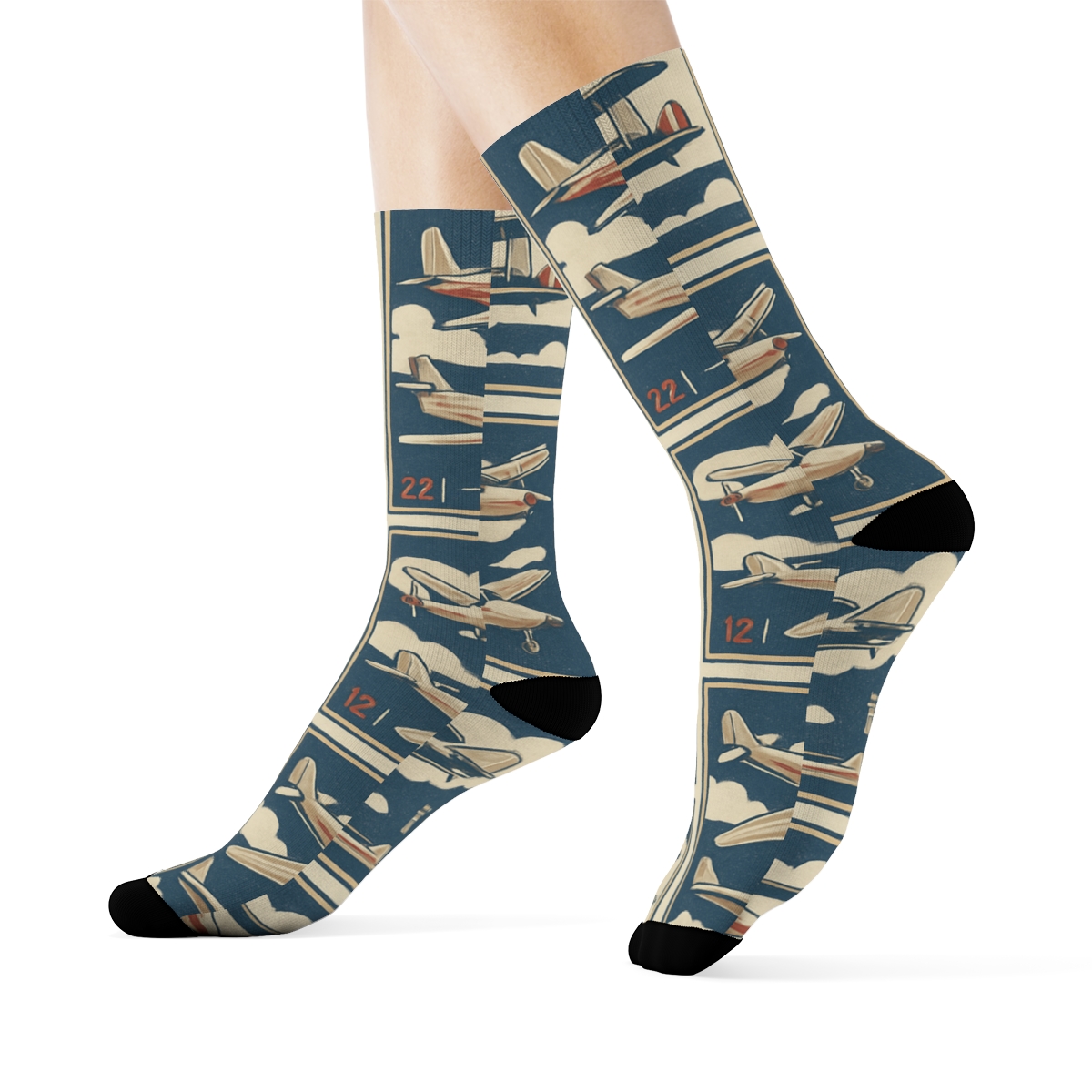 Vintage Aviation Airplane Poster Tiles designer printed crew socks