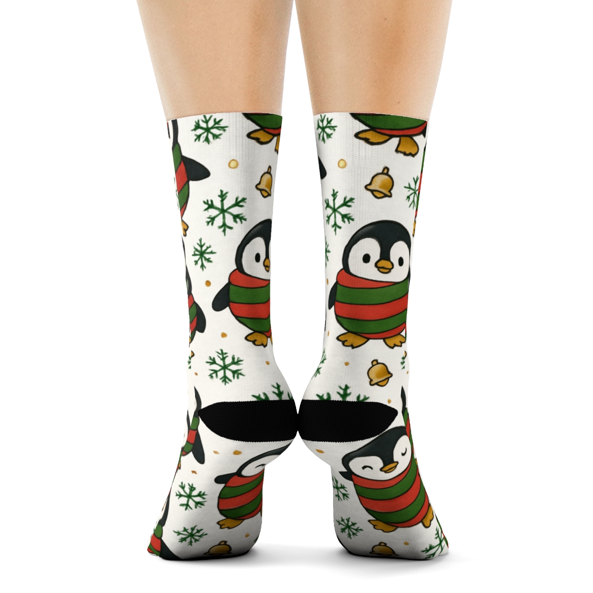 Penguin Ornament Stripe Grid On White Background premium sports crew socks