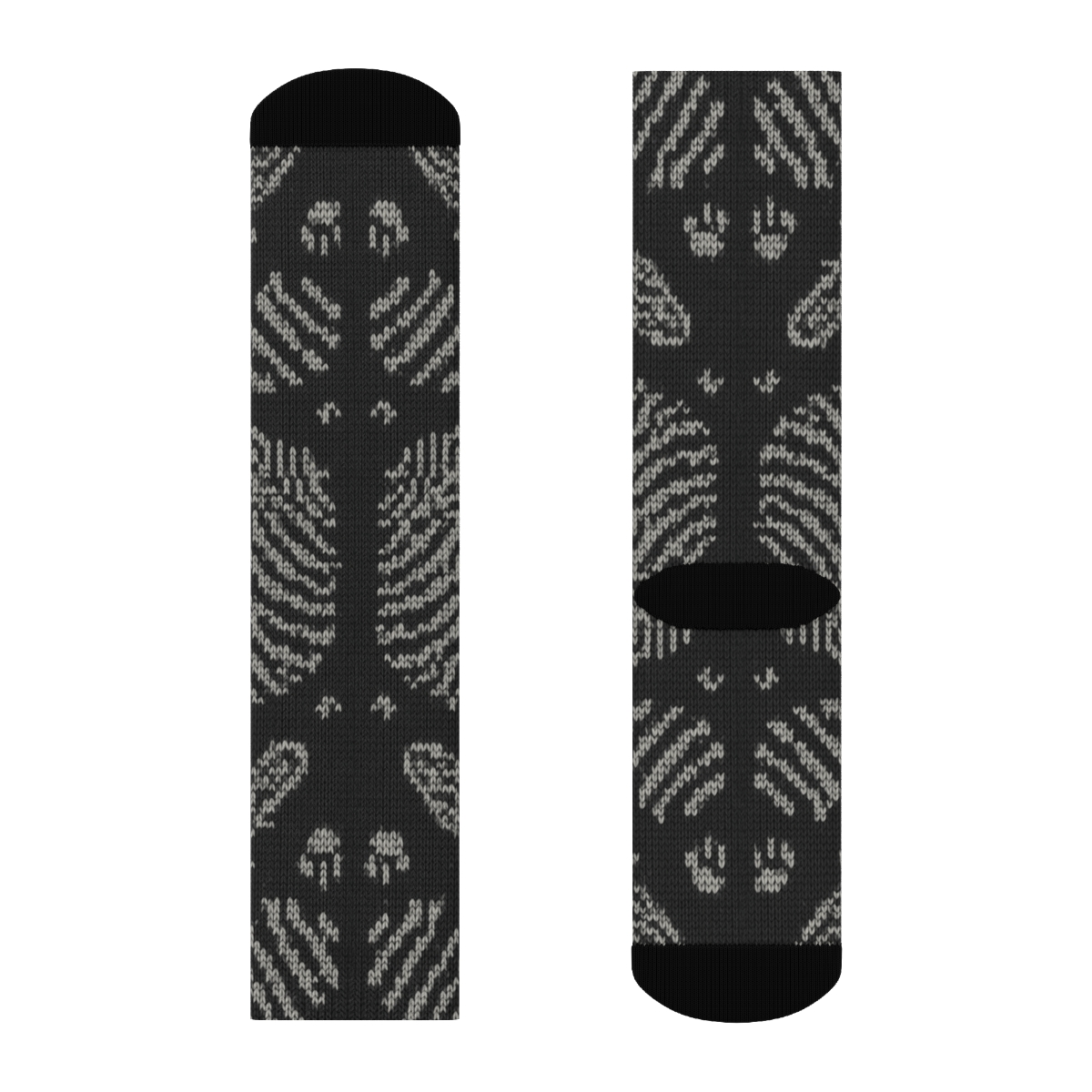 Knitted Zebra Mane And Hoof Print Lattice On Charcoal unique graphic crew socks