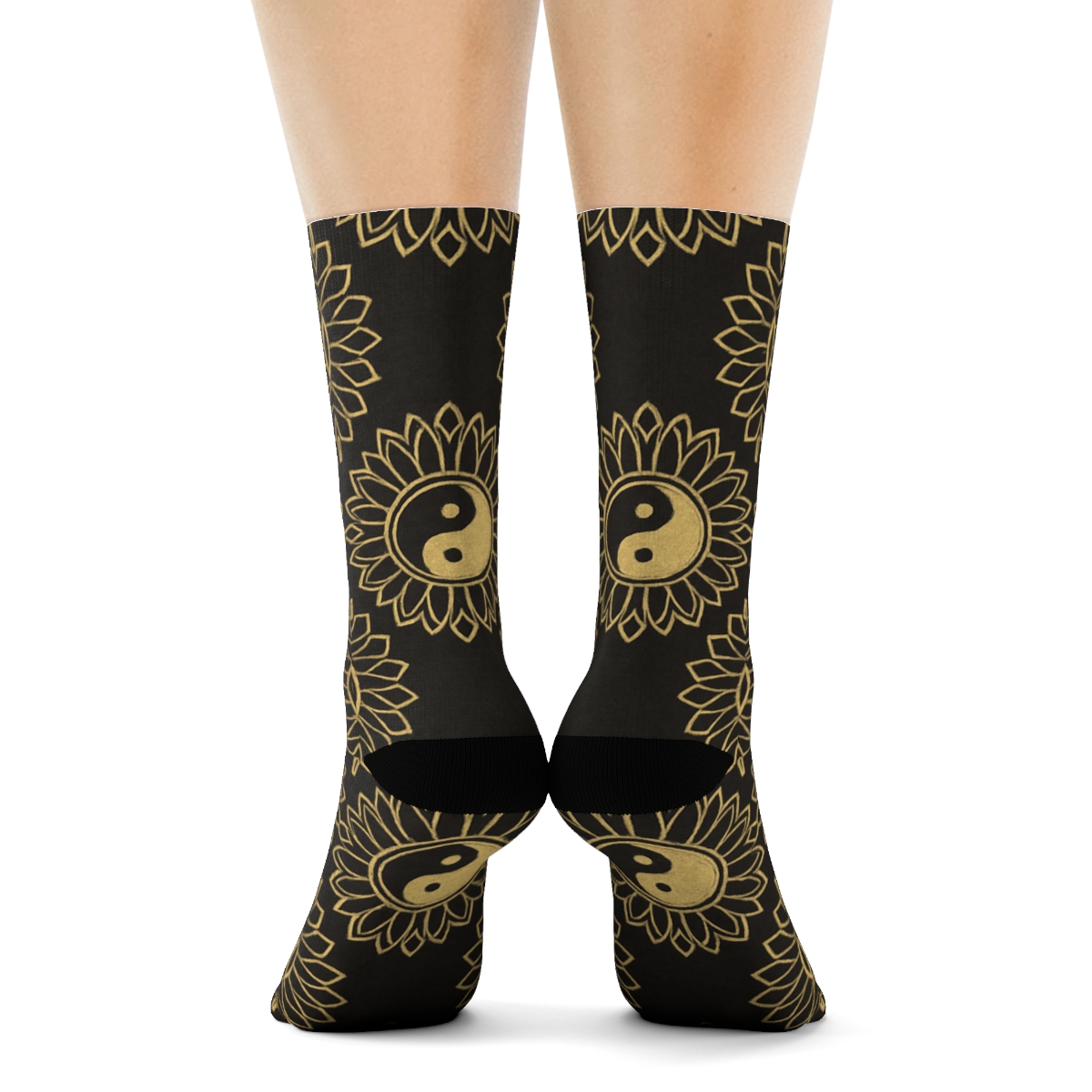 Gilded Duality Mandala Lattice On Black premium sports crew socksGilded Duality Mandala Lattice on Black Crew Socks - Image 4