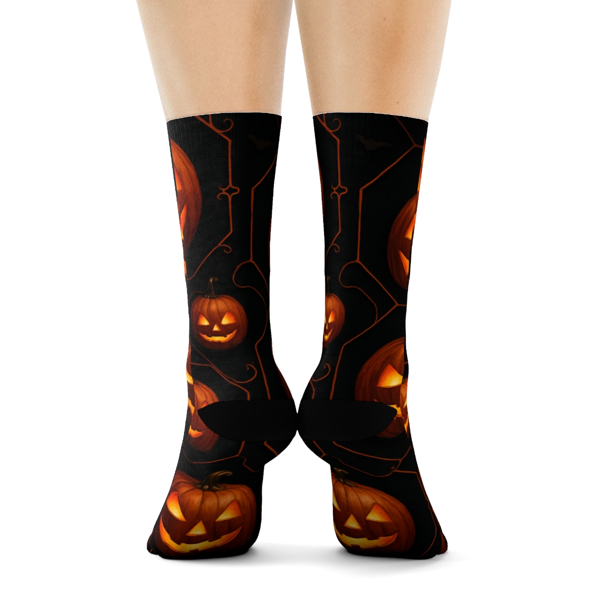 Glowing Pumpkin Hexagonal Tile On Black Background soft everyday crew socks