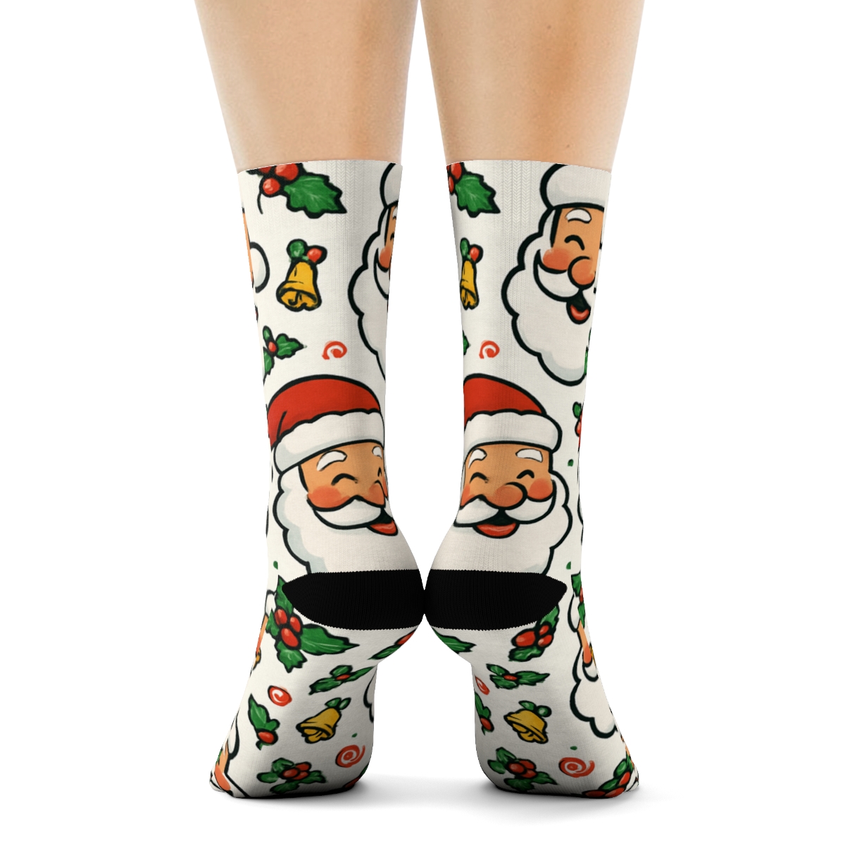 Santa Spotlight With Christmas Confetti Scatter unique graphic crew socks