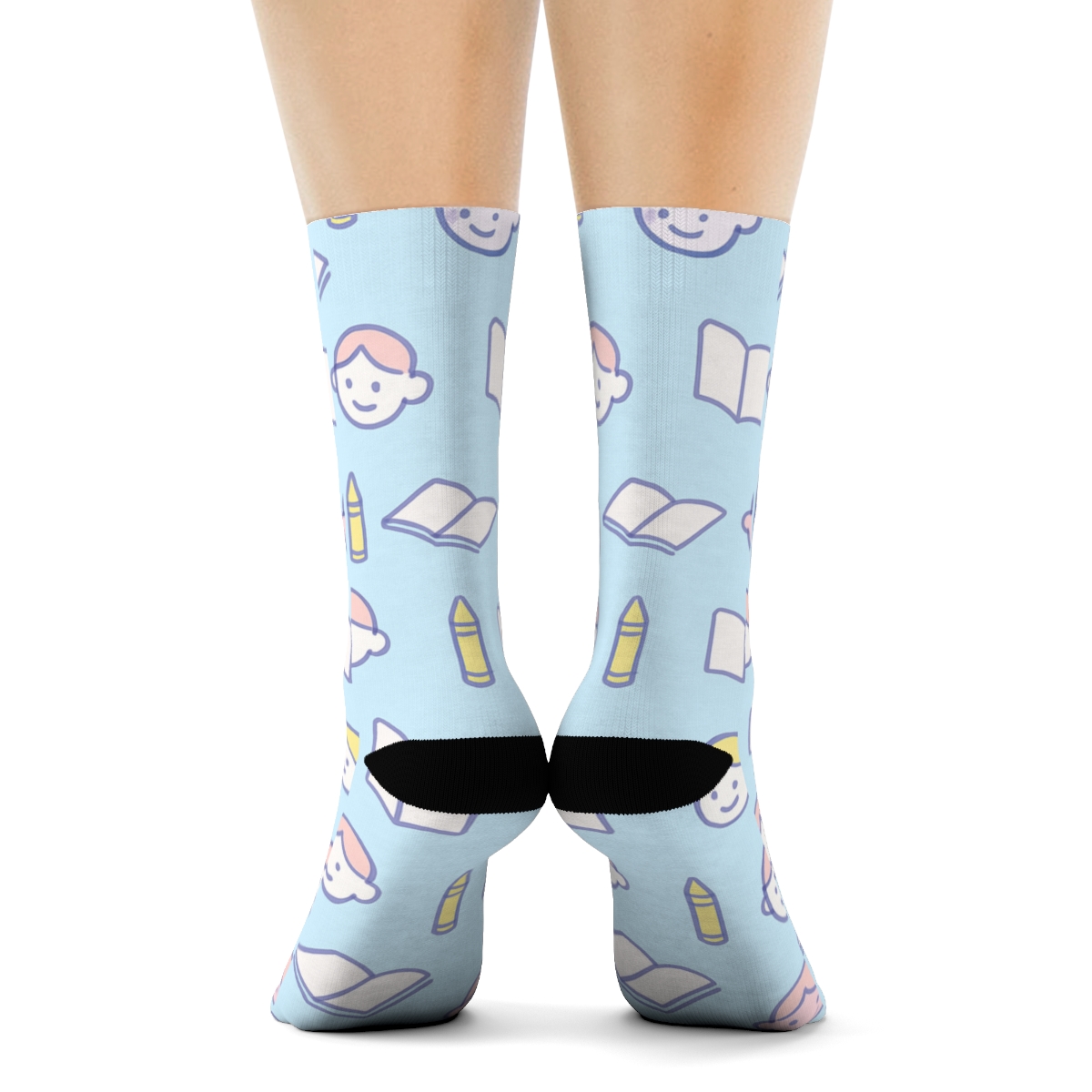 Pastel Crayon Storytime Grid Childcare Worker custom crew socksPastel Crayon Storytime Grid Childcare worker Crew Socks - Image 4