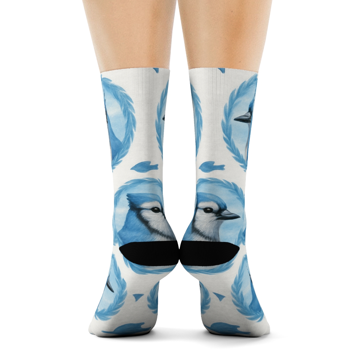 Blue Jay Portrait Medallions On White Background premium sports crew socks