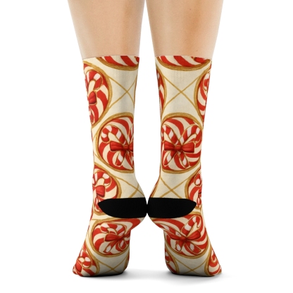Peppermint Medallions With Candy Canes In Radial Repeat custom crew socks