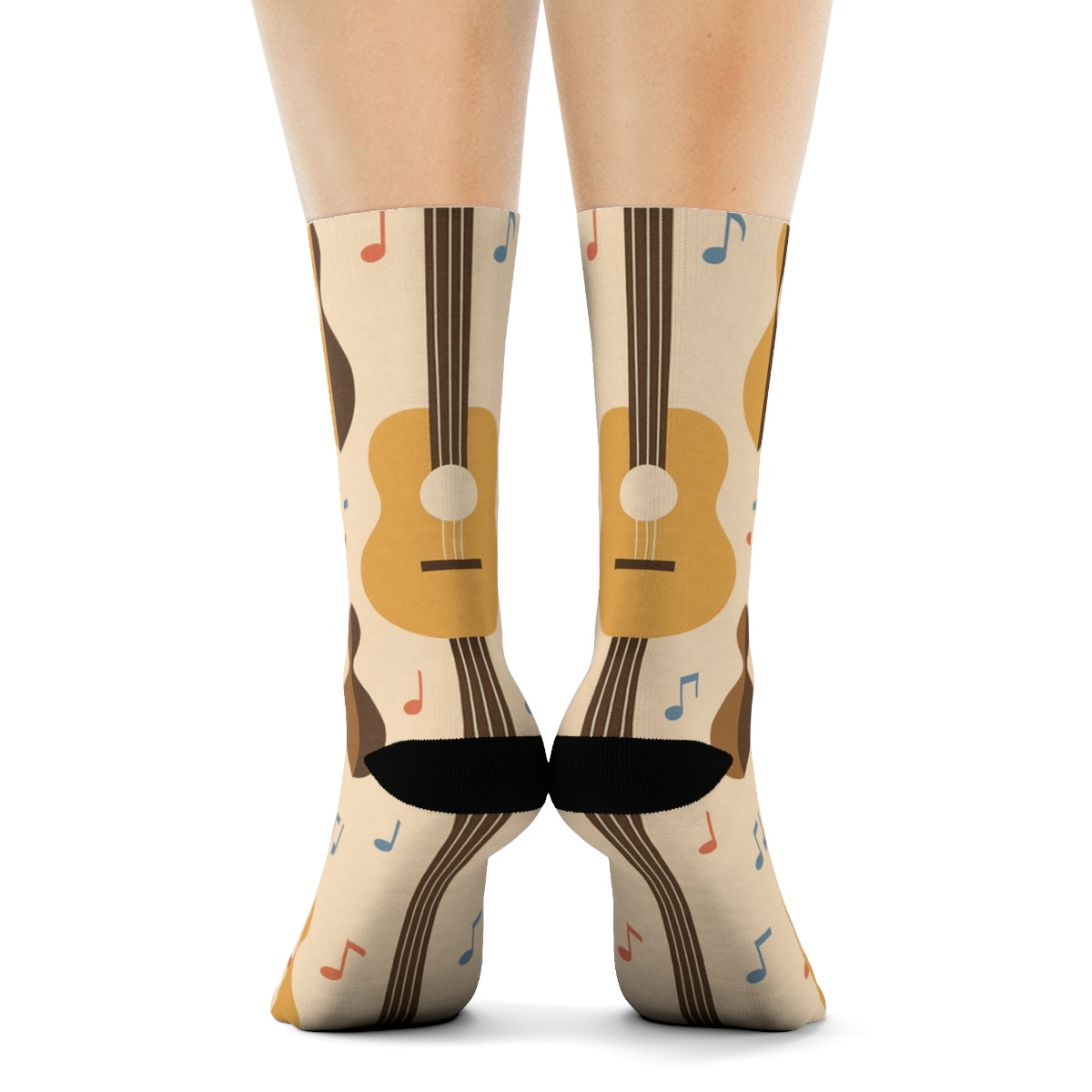 Mirrored Pair Design With Sunset Browns Guitar soft everyday crew socks