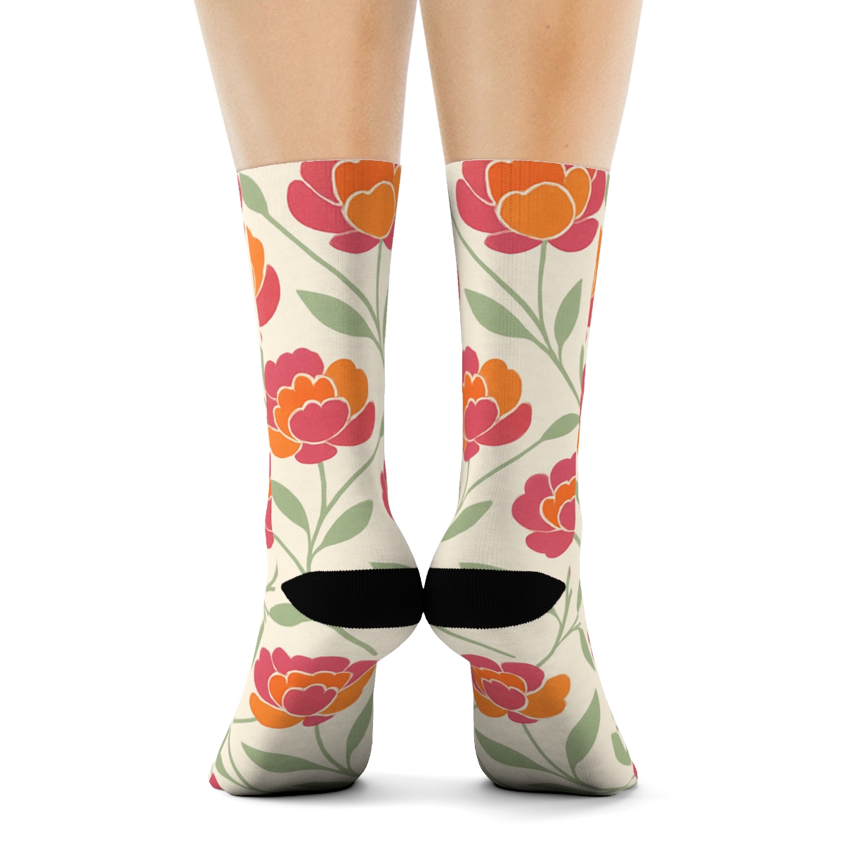 Sunset Peony Lattice On Soft Meadow Field premium sports crew socks