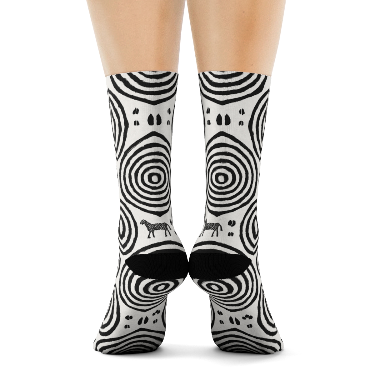 Radial Stripe Rings With Hoof Accents On White unique graphic crew socks