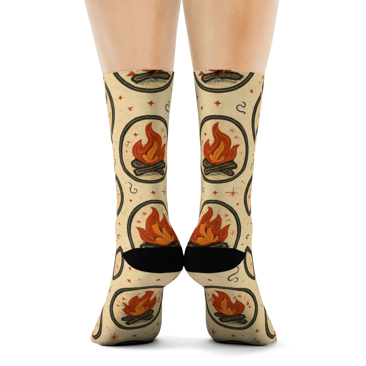 Vintage Matchbox Bonfire Medallions On Ivory soft everyday crew socks