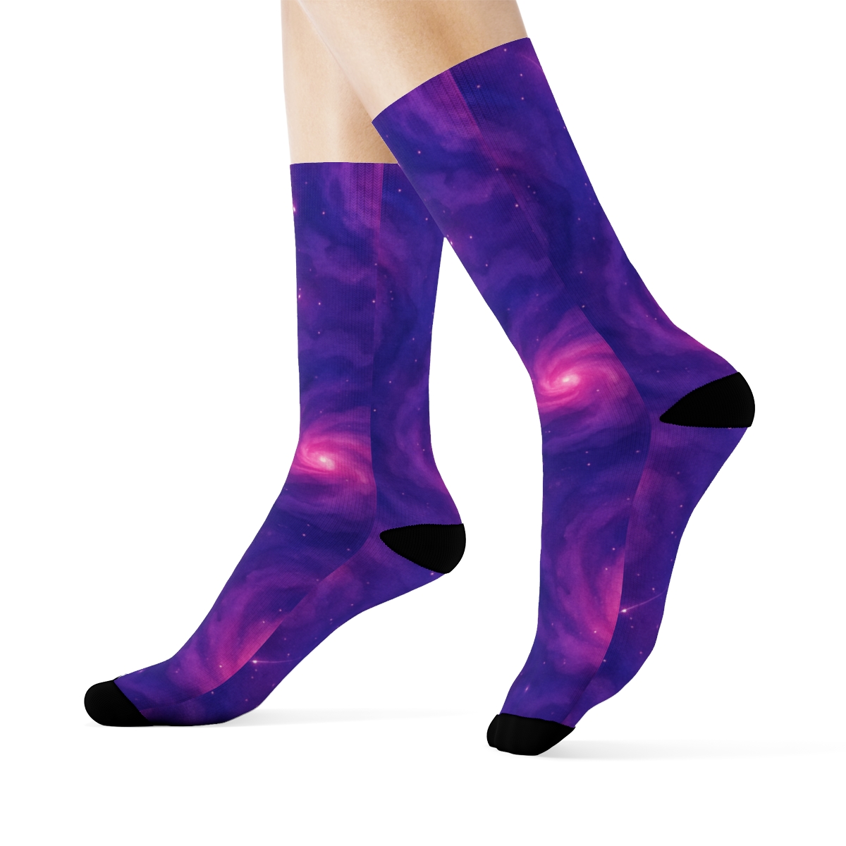 Nebula Watercolor Swirls designer printed crew socks