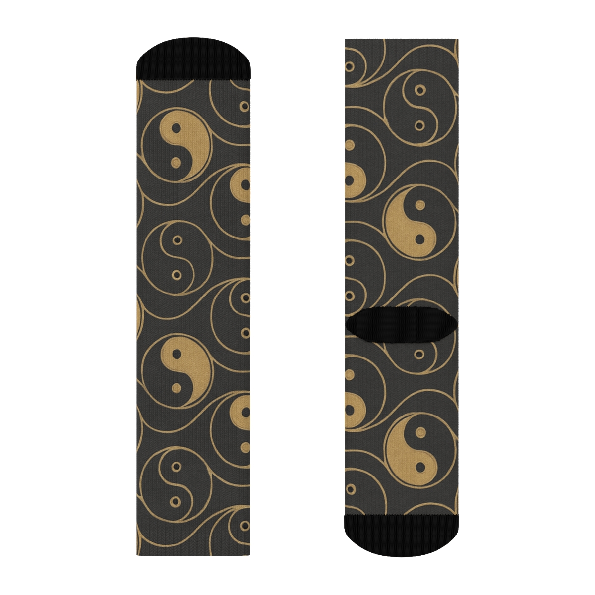 Gold Line Taijitu Wave Lattice On Charcoal comfortable cotton crew socks