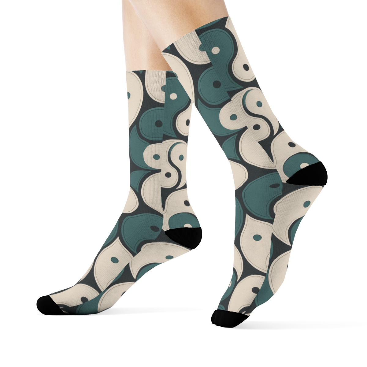 Charcoal Teal Interlocking Teardrop Tile Weave trendy patterned crew socksCharcoal Teal Interlocking Teardrop Tile Weave Crew Socks - Image 3